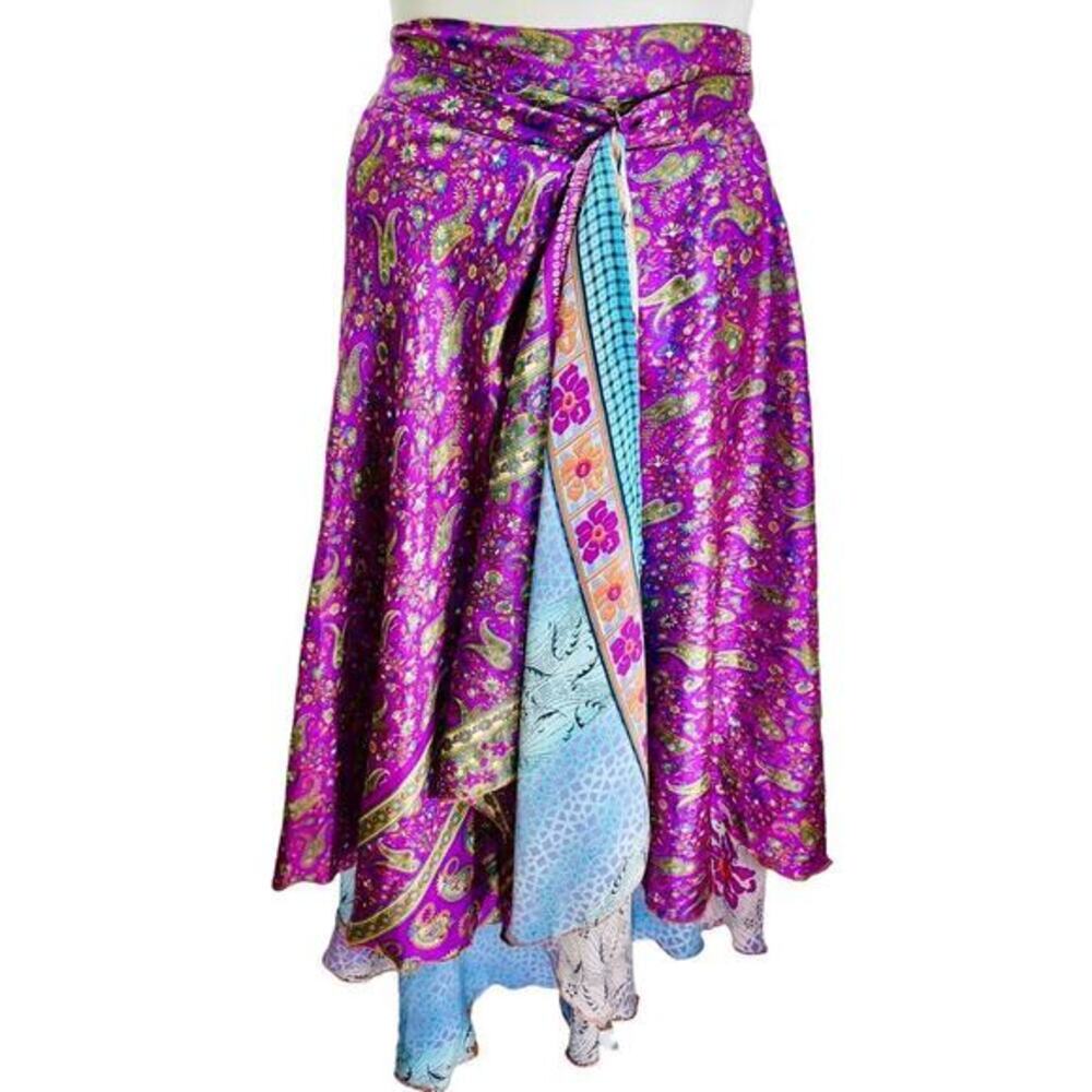Silk Floral Paisley Print Indian Saree Magic Wrap‎ Skirt NWOT One Size Anthro